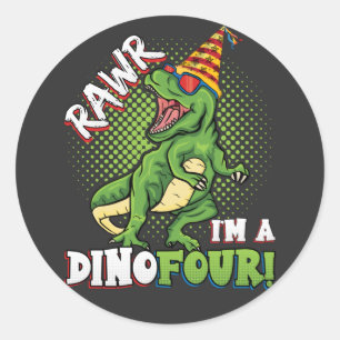 Rawr I'm a Dinofour 4th Birthday Dinosax ラウンドシール