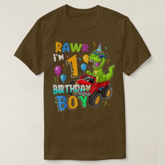 Rawr I's 1th Birthday Boy 1歳の恐竜モンズ Tシャツ (デザイン正面)
