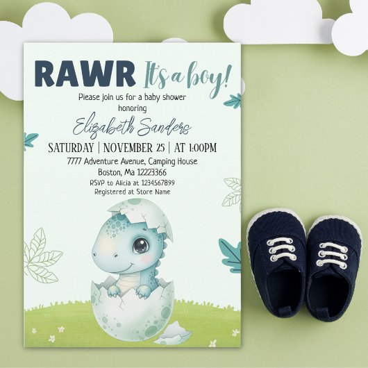 Rawr It’s a Boy Dinosaur Baby Shower Invitation 招待状