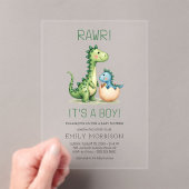 Rawr It's a Boy Dinosaur男の赤ちゃん・シャワー アクリル招待状 (インサイチュ (ポータブル))
