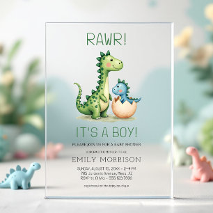 Rawr It's a Boy Dinosaur男の赤ちゃん・シャワー アクリル招待状
