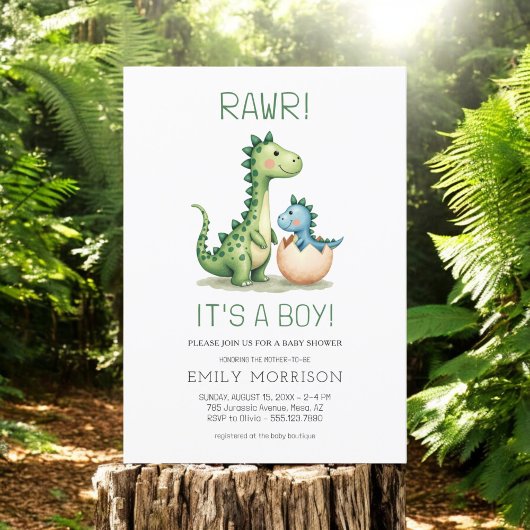 Rawr It's a Boy Dinosaur男の赤ちゃん・シャワー 招待状