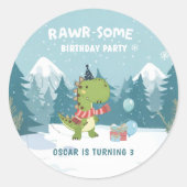 RAWR-Some 恐竜 冬の誕生日 ラウンドシール (正面)