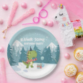 RAWR-Some Dinosaur Winter Birthday ペーパープレート (パーティー)
