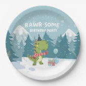 RAWR-Some Dinosaur Winter Birthday ペーパープレート (正面)