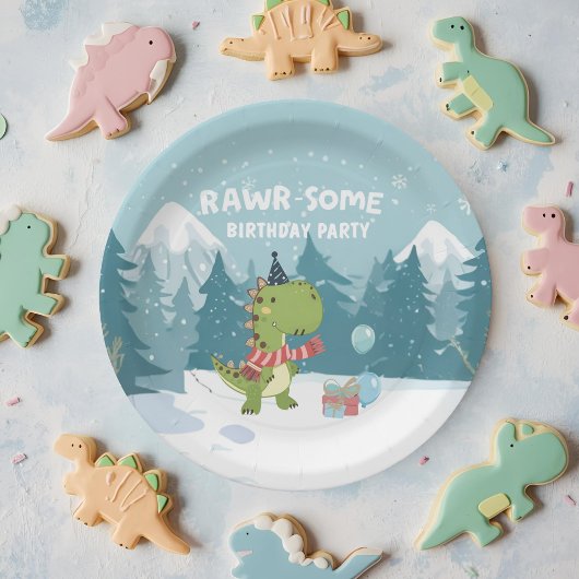 RAWR-Some Dinosaur Winter Birthday ペーパープレート