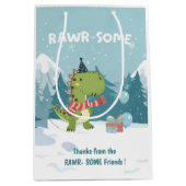 RAWR-Some Dinosaur Winter Birthday ミディアムペーパーバッグ (正面)