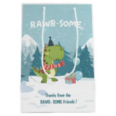 RAWR-Some Dinosaur Winter Birthday ミディアムペーパーバッグ (裏面)