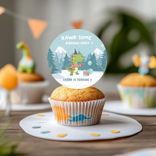 RAWR-Some Dinosaur Winter Birthday ラウンドシール