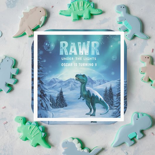RAWR Under the Lights Dinosaur Winter Birthday スタンダードカクテルナプキン