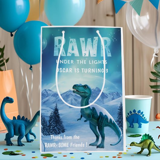 RAWR Under the Lights Dinosaur Winter Birthday  ミディアムペーパーバッグ
