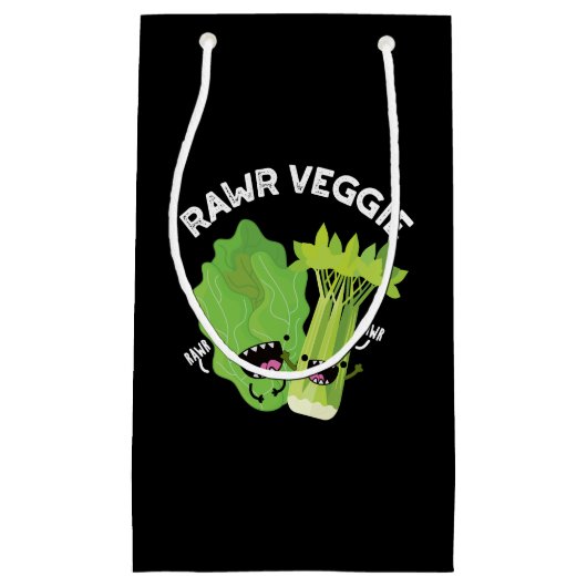 Rawr Veggie おもしろい Food Pun Dark BG スモールペーパーバッグ (正面)