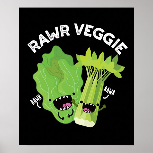 Rawr Veggie おもしろい Food Pun Dark BG ポスター (正面)