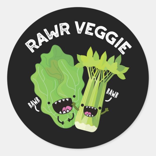 Rawr Veggie おもしろい Food Pun Dark BG ラウンドシール (正面)