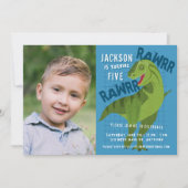 RAWRR恐竜ボーイズ子供たちブルーバースデーパーティー写真 招待状 (正面)