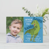 RAWRR恐竜ボーイズ子供たちブルーバースデーパーティー写真 招待状 (スタンド正面)