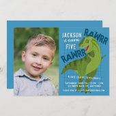 RAWRR恐竜ボーイズ子供たちブルーバースデーパーティー写真 招待状 (正面/裏面)