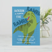 RAWRR恐竜Tレックス少年青誕生日パーティー 招待状 (スタンド正面)