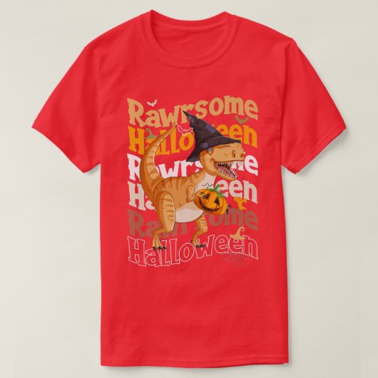 Rawrsome Halloween Dinosaur Carrying A Pumpkin  Tシャツ (デザイン正面)