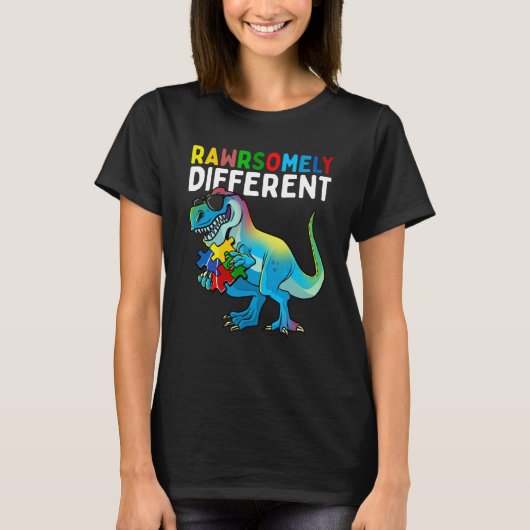Rawrsomely Different Dinosaur Autism Awareness Puz Tシャツ (正面)