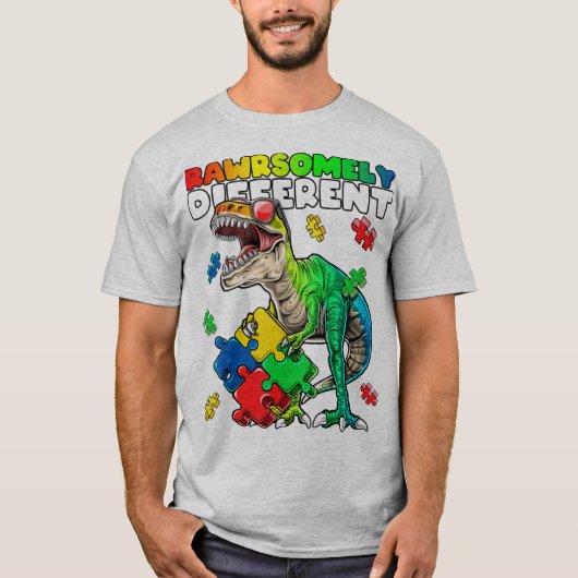 Rawrsomely different dinosaur autism awareness top tシャツ (正面)
