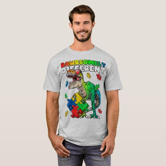 Rawrsomely different dinosaur autism awareness top tシャツ (正面フル)
