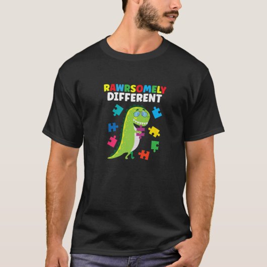 Rawrsomely Different Dinosaur T Rex Puzzle Autism Tシャツ (正面)