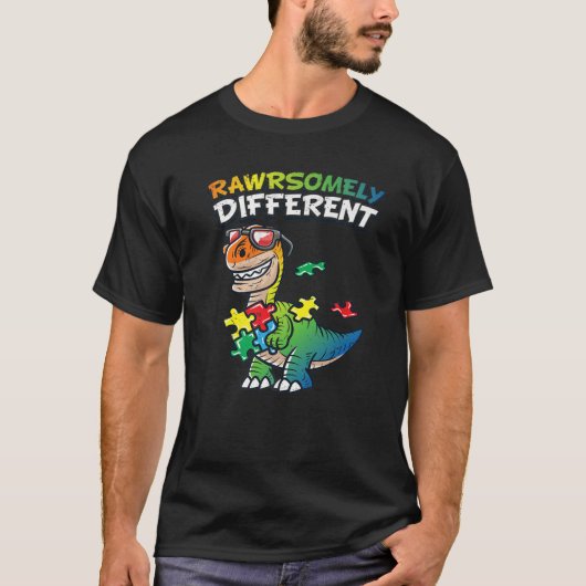 Rawrsomey 違う Autism Awareness TレックスDinosa Tシャツ (正面)