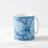 ray,flower of life, blue, mandala,zen,chakra,patte コーヒーマグカップ (正面右)