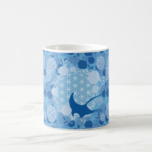 ray,flower of life, blue, mandala,zen,chakra,patte コーヒーマグカップ (中央)