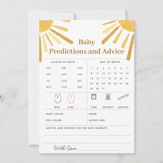 Ray of Sunshineベビー予測&アドバイスカード 招待状 (正面)