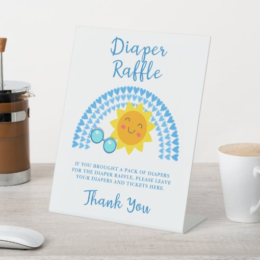 Ray of Sunshine男の子の赤ちゃんシャワーおむつラッフル 台座サイン (インサイチュ)