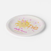 Ray of Sunshine 1st Birthday Girl Pink Yellow ペーパープレート (アングル)