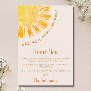 Ray of Sunshine Boho Baby Shower サンキューカード