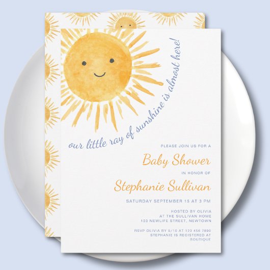 Ray of Sunshine Boy Baby Shower 招待状