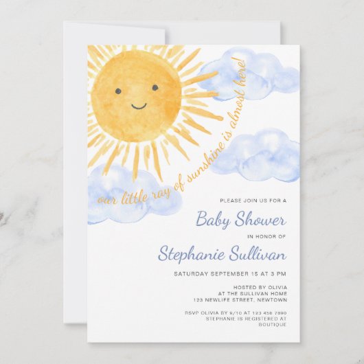 Ray Of Sunshine Boy's Baby Shower 招待状 (正面)