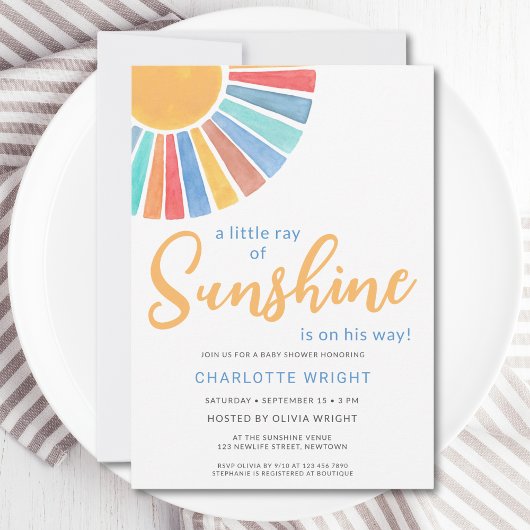 Ray Of Sunshine Boy's Baby Shower 招待状