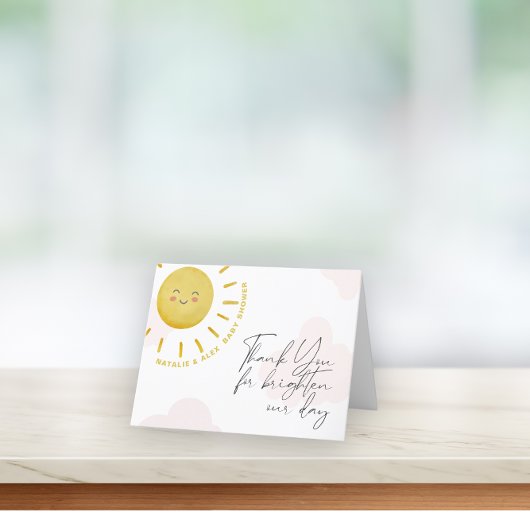 Ray of Sunshine Clouds女の子ベビーシャワー サンキューカード