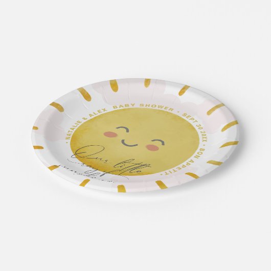 Ray of Sunshine Clouds女の子ベビーシャワー ペーパープレート (アングル)