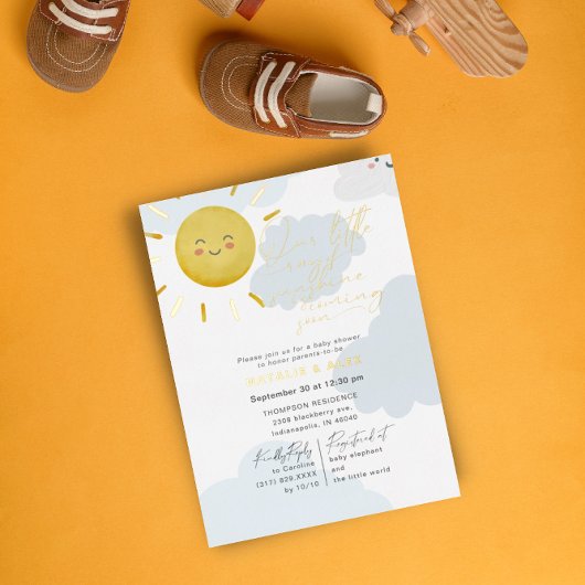 Ray of Sunshine Clouds少年の赤ちゃんシャワー 箔招待状