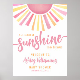Ray Of Sunshine Pink Sun Baby Shower Welcome Sign ポスター
