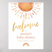 Ray of Sunshine Rainbow ベビーシャワーのウェルカムサイン ポスター (正面)