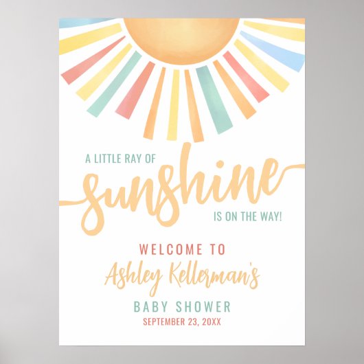 Ray Of Sunshine Sun Baby Shower Welcome Sign ポスター (正面)