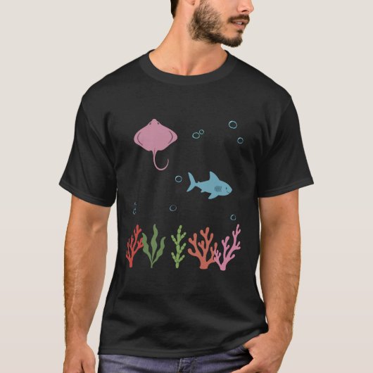 Ray Underwater Kids Shark Marine Life Tシャツ (正面)