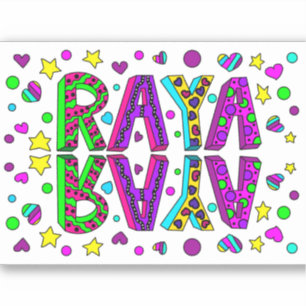 Raya, ラヤという名前の手描きファンシーイラスト シール