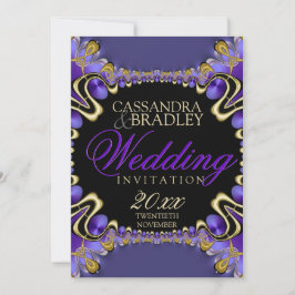 Rayalina：紫ブラック金ゴールド結婚式招待状 招待状