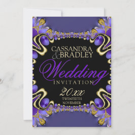 Rayalina：紫ブラック金ゴールド結婚式招待状 招待状