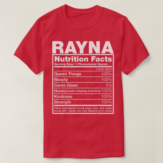 Rayna Nutrition FactsRayna Name誕生日 Tシャツ (デザイン正面)