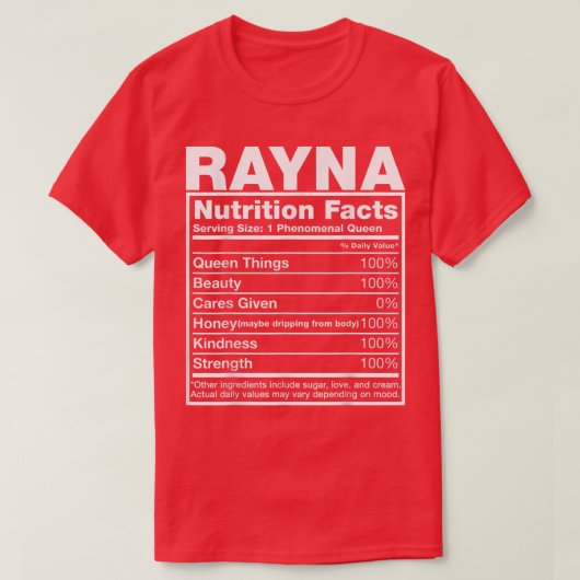 Rayna Nutrition FactsRayna Name Birthday Tシャツ (デザイン正面)