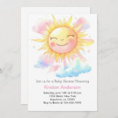 Rays of Joyful Sunshine Girl赤ちゃんシャワー 招待状 (正面/裏面)